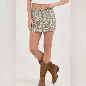 Wrangler Womens Southwestern Tapestry Print Mini Skirt White Green Orange Size 4